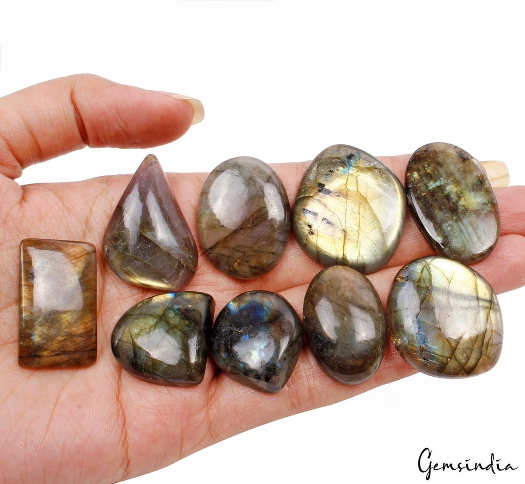 320 Ct Natural Labradorite Multi Shine Loose Mix Cabochon Gemstones Lot~ 9 Pcs