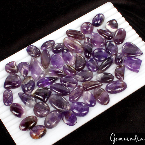 Amethyst Lot, Cabochon, Oval, Pear, Marquise, Fancy Cabochon, Untreated — 52 Pieces, 16mm, 1020 Ct, Madagascar