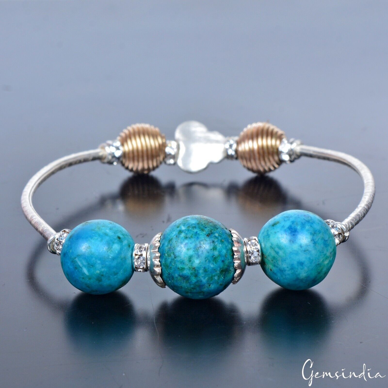 Turquoise Bracelet, Color Enhanced, Silver — 13mm to 14mm, 95.20 Ct (19.03 g)