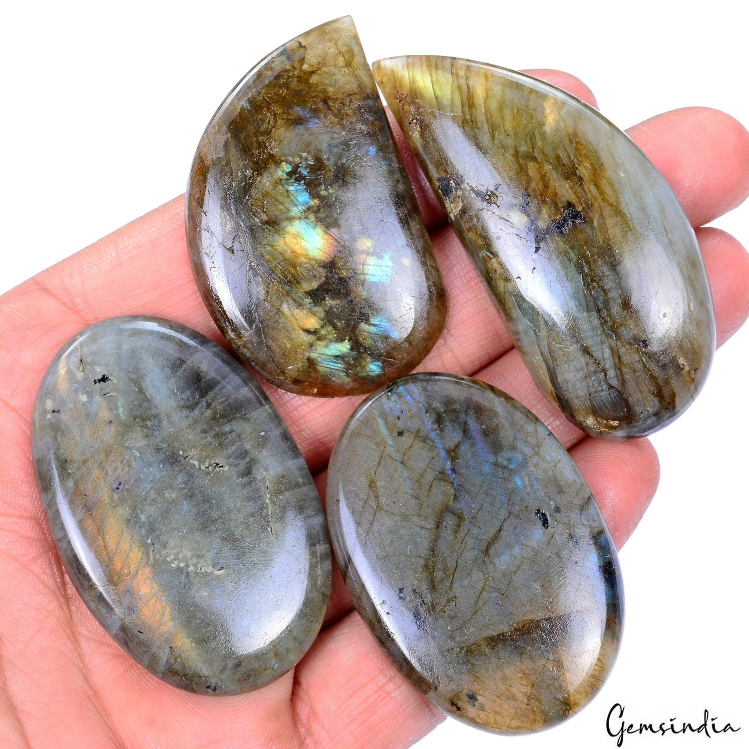 430 Cts/4 Pcs Natural Untreated Multi Shine Labradorite Mix Cab Loose Gems Lot