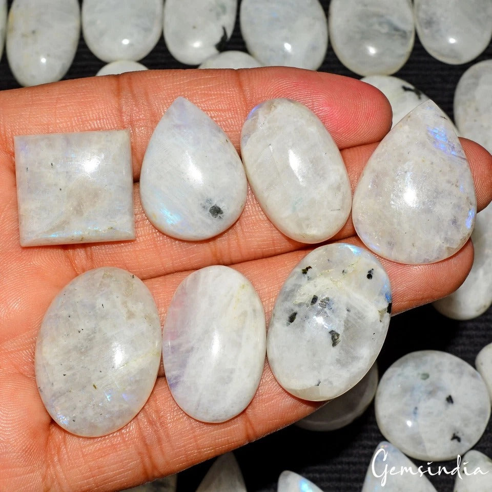 1400 Ct Natural Blue Shine Moonstone Mix Cab Loose Jewelry Gemstones Lot~41 Pcs