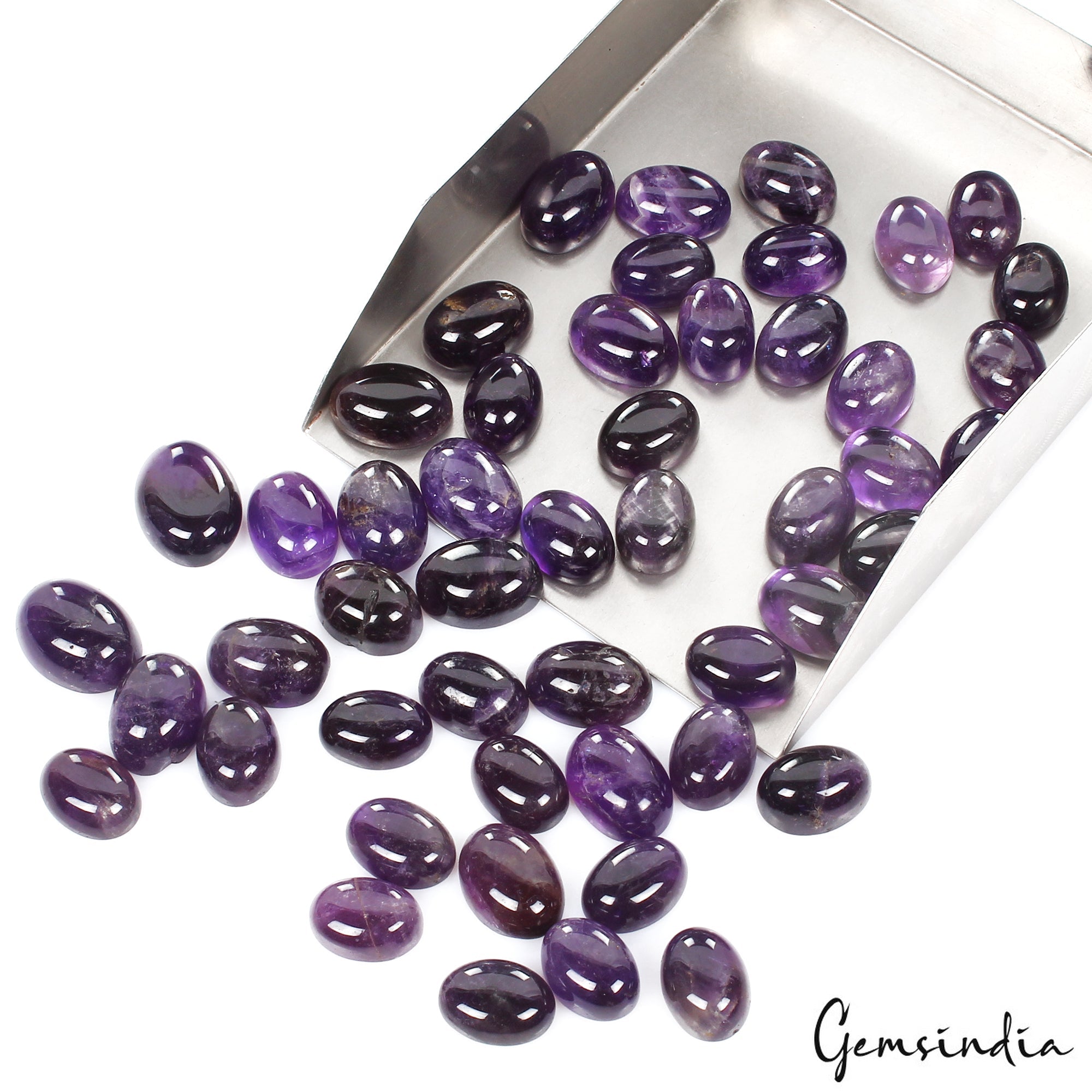 600 Cts/50 Pcs Natural Untreated Dark Amethyst Oval Cab Loose Gems For Jewelry