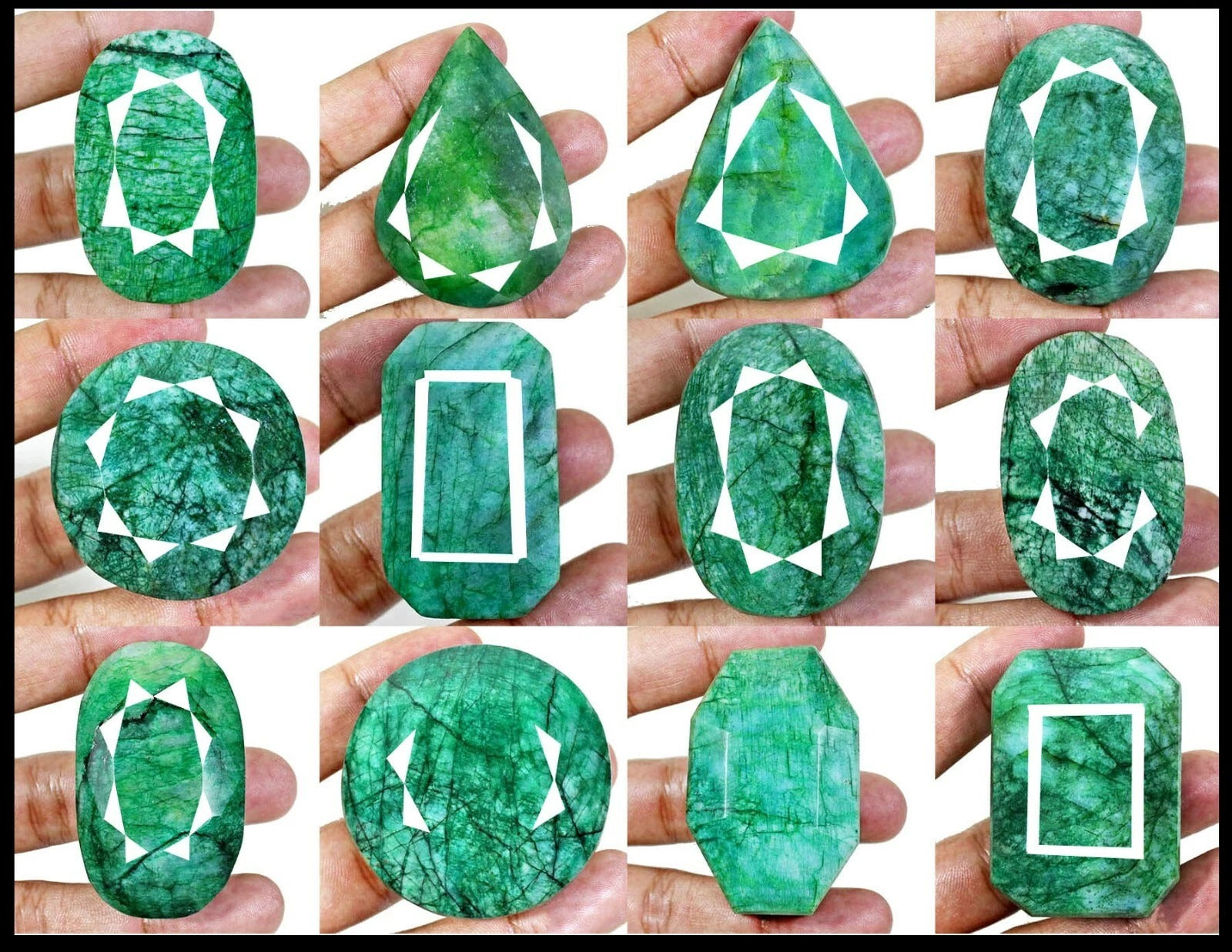 1 Kilo/12 Pcs Natural Brazilian Green Emerald Mixed Cut Wholesale Gemstones Lot