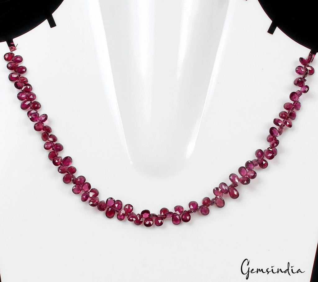 Super Quality Natural Rubellite Tourmaline 5mm-7mm Pear Cut Briolettes Strand 9"