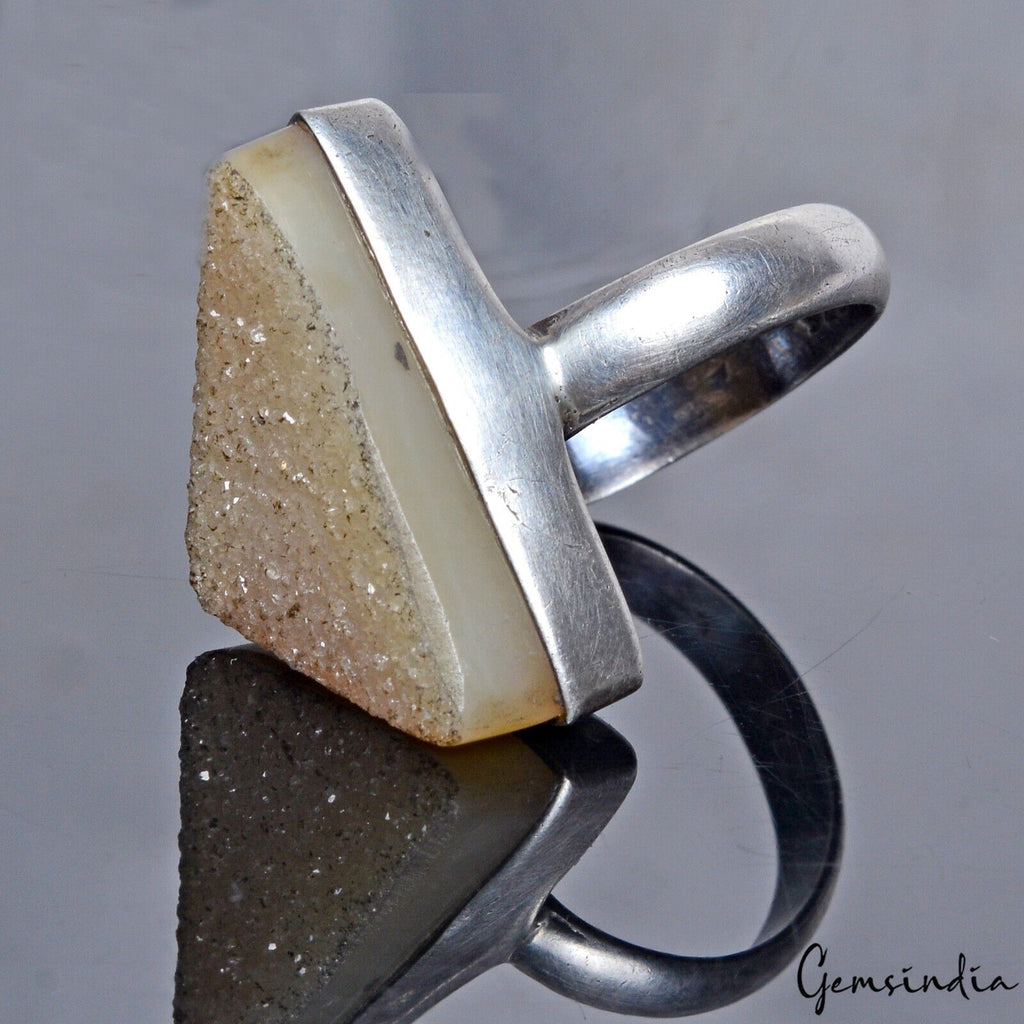 5.59 Gm Natural Onyx Druzy Fancy Antique Style 925 Sterling Silver Ring Jewelry