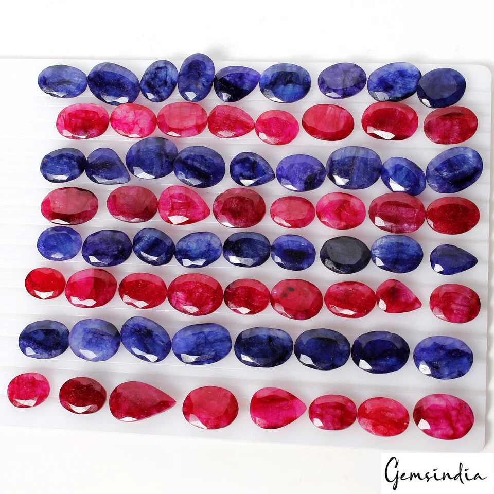 650 Ct Natural Red & Blue Beryl Mix Cut 13mm-21mm Loose Wholesale Gemstones Lot