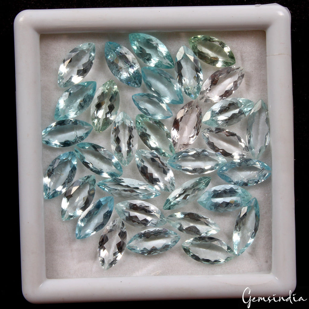 43.55 Ct/33 Pcs Natural Aqua Blue Aquamarine Marquise Cut 9-13mm Loose Gemstones