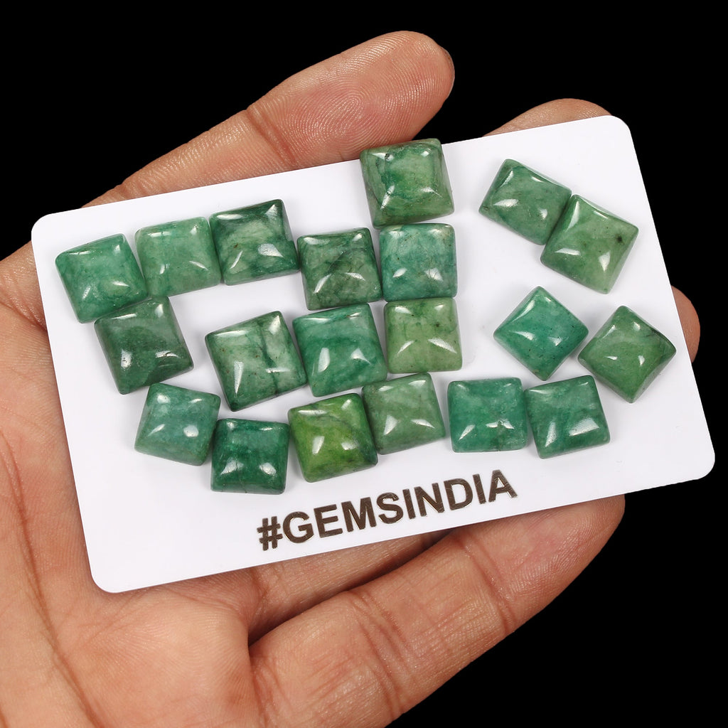 Certified 124.65 Ct/20 Pcs Natural Brazilian Green Emerald Square Cab Loose Gems