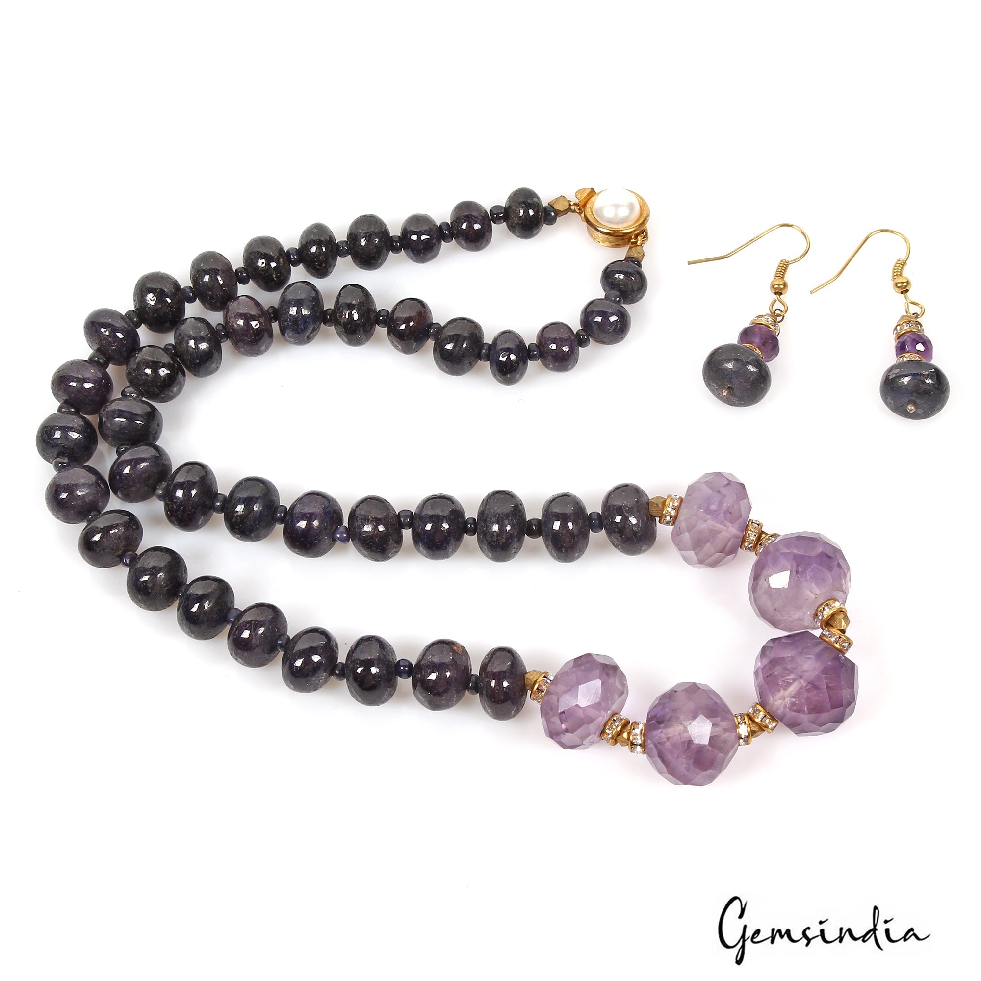 561.30 Ct Natural Blue Sapphire Purple Amethyst Cab Beaded Handmade Jewelry Set
