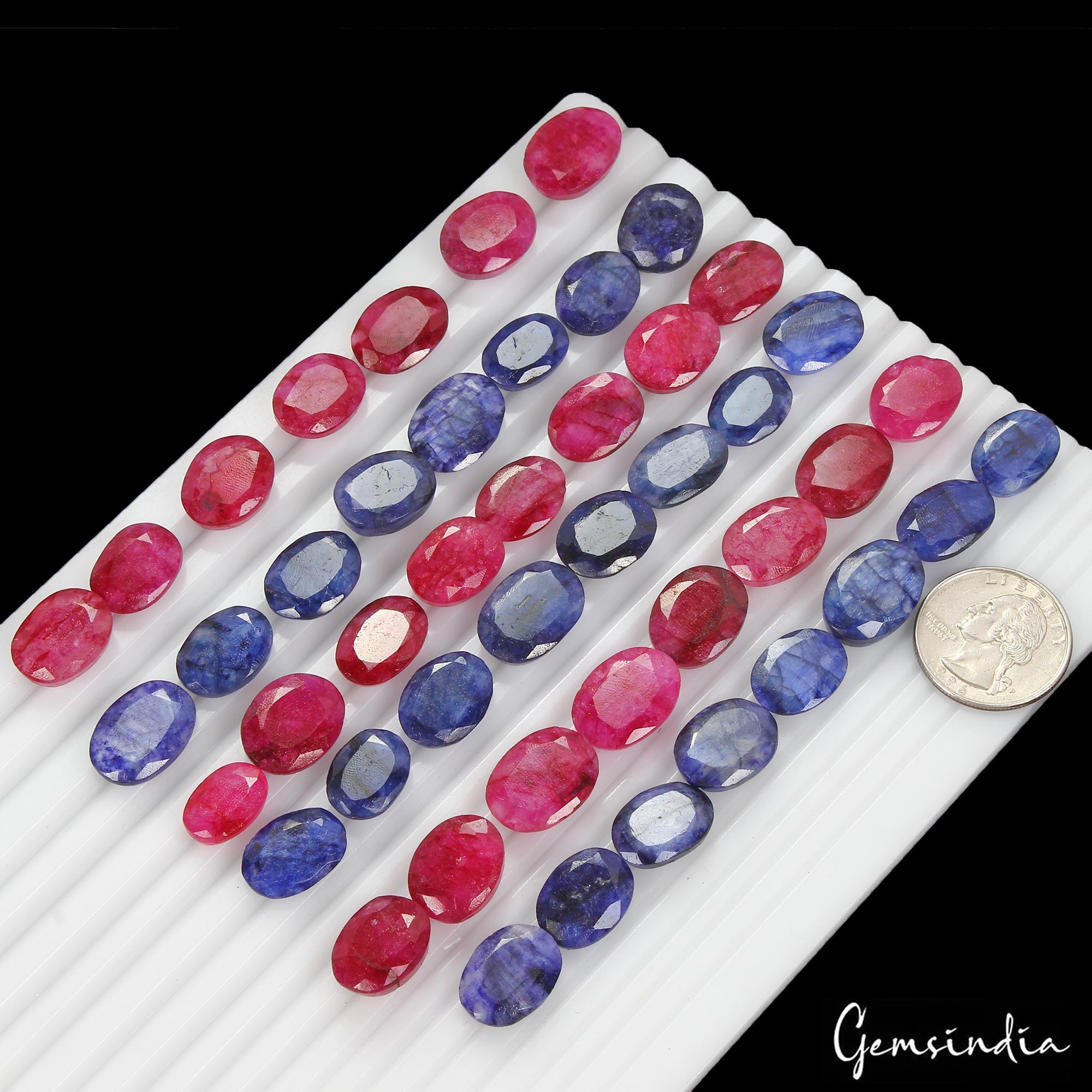 470 Ct/46 Pcs Natural Red Blue Beryl Oval Faceted Cut Loose Gems Lot For Jewelry