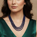 Natural Blue Sapphire Round Cabochon Gem Beaded 4 Lines Handmade Necklace~21"