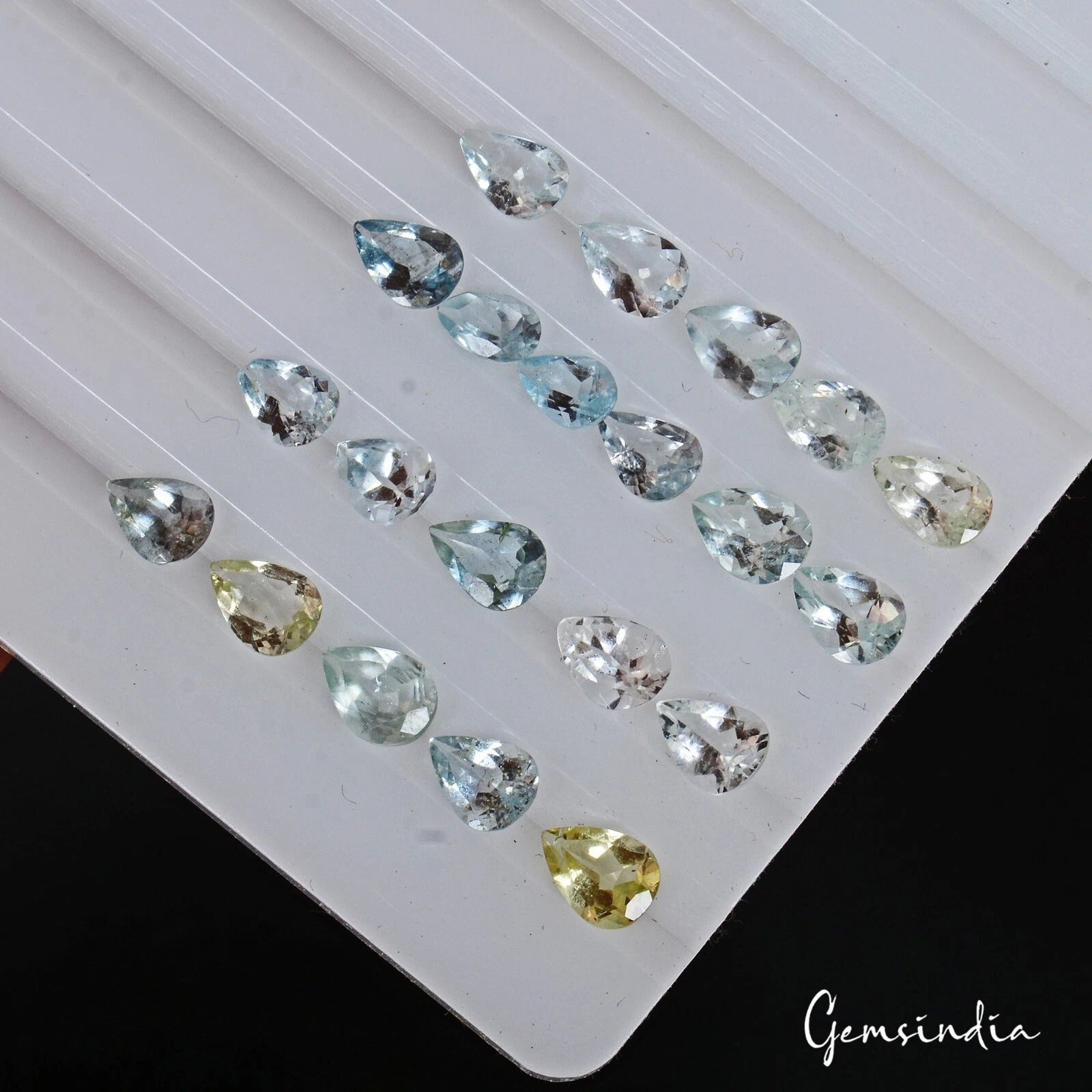 8 Cts/21 Pcs Natural Untreated Multi Color Aquamarine Pear Calibrated Loose Gems