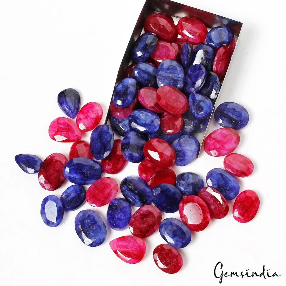 650 Ct Natural Red & Blue Beryl Mix Cut 13mm-21mm Loose Wholesale Gemstones Lot