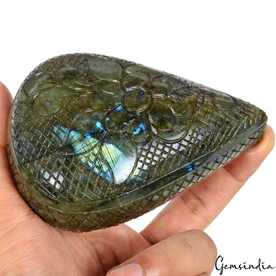 2160Ct Natural Untreated Blue Shine Labradorite Pear Hand Carved Museum Size Gem