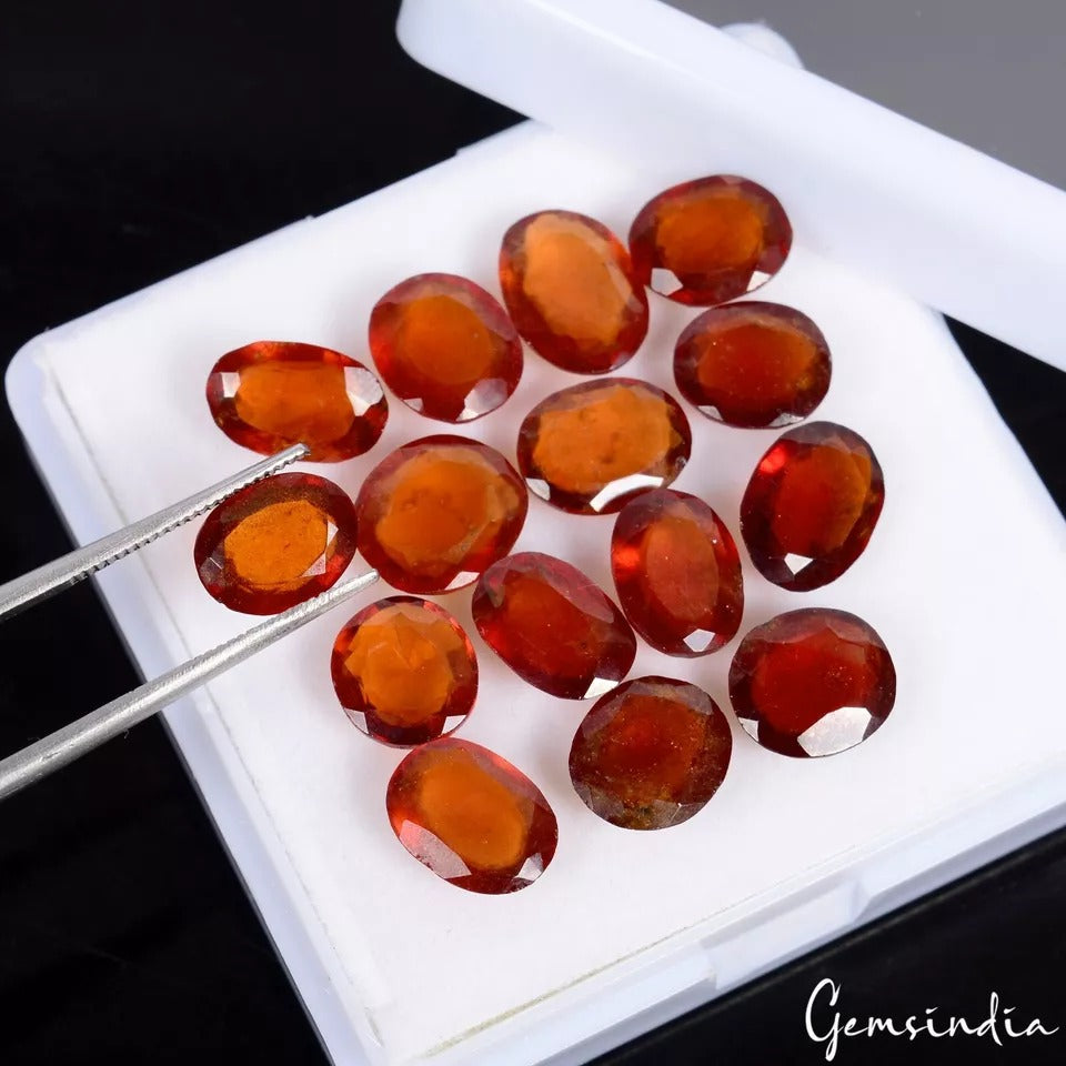15 Pcs Natural Hessonite Garnet 8-10mm Oval Cut Untreated Loose Faceted Gemstone
