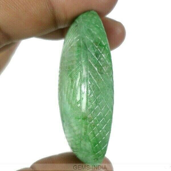 222 Ct Natural Finest Green Emerald Oval Shape Hand Carved Loose Brazil Gemstone