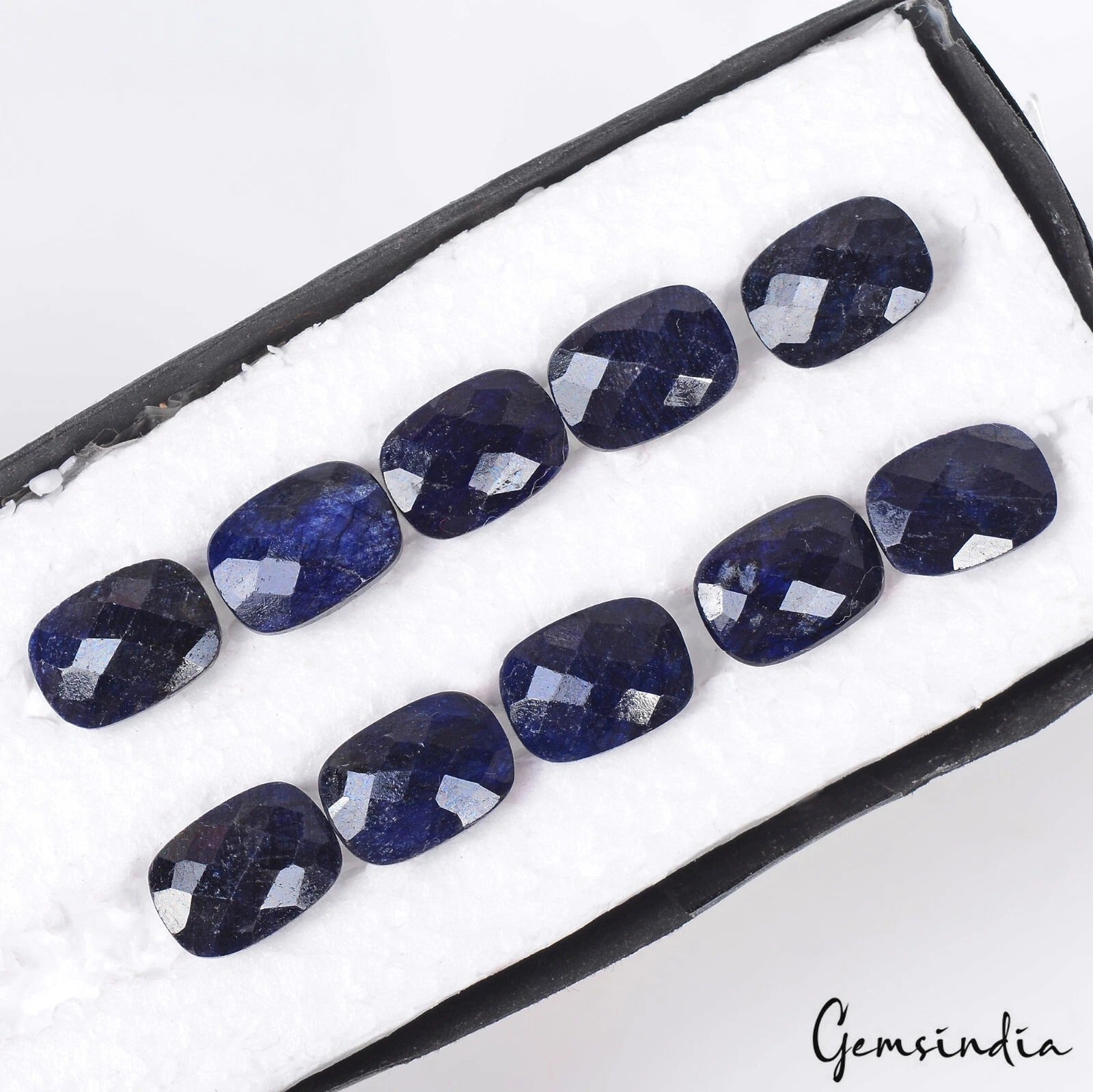 Certified 84.40 Cts/10 Pcs Natural Blue Sapphire Cushion Calibrated 14x10mm Gems