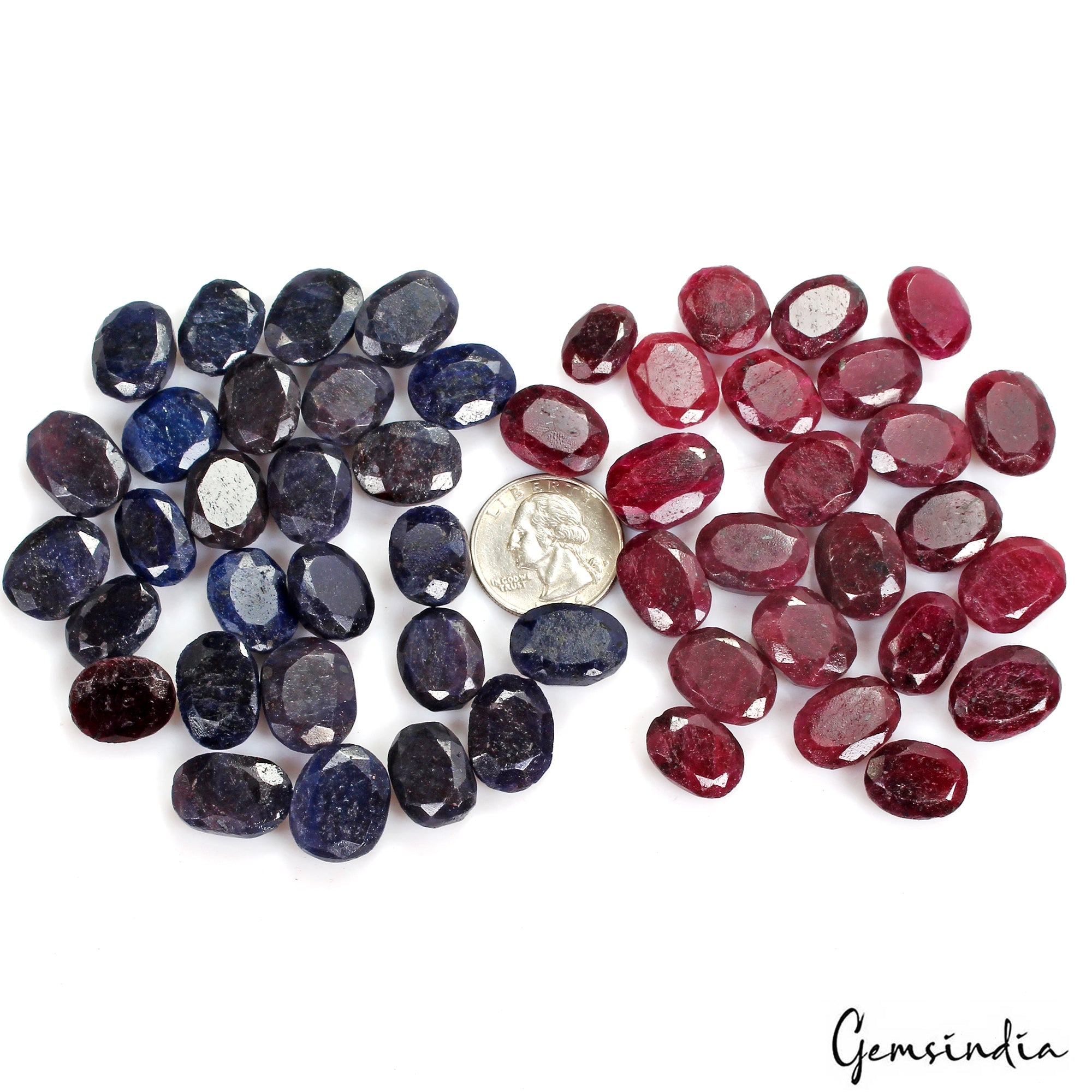 940 Cts/51 Pcs Natural Red Ruby Blue Sapphire Oval Cut Loose Gems For Jewelry