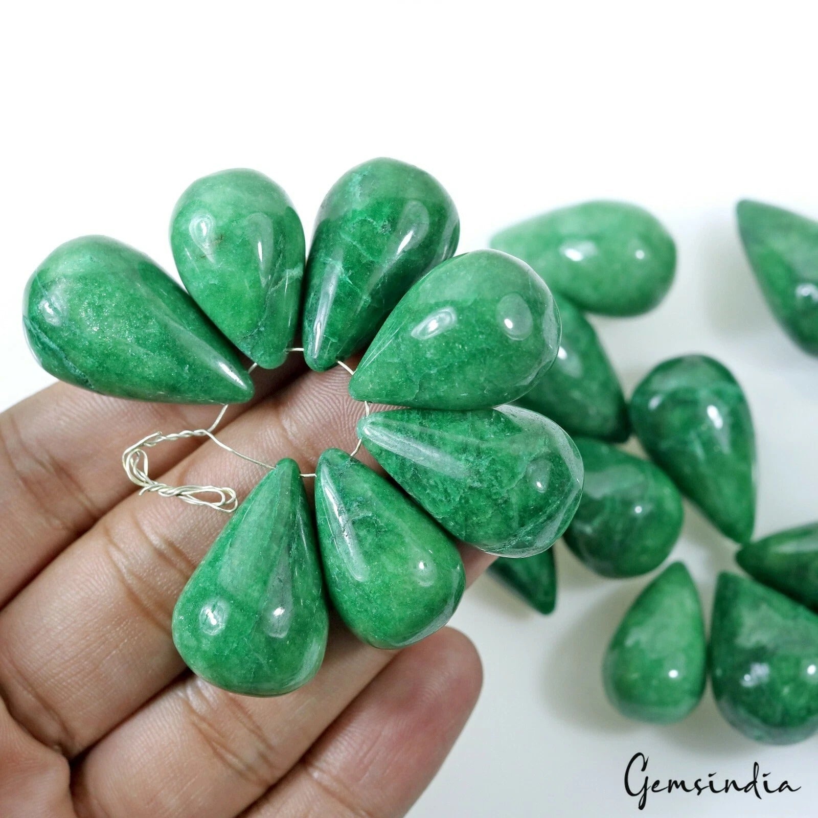 750 Ct Natural Green Emerald Pear Drop Cab Briolette Loose Gemstone Lot 20 Pcs