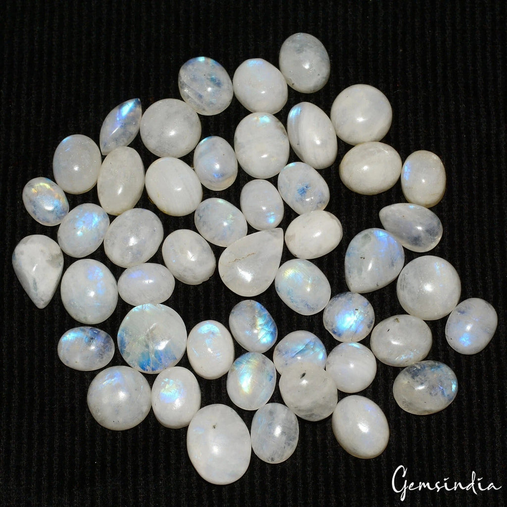 180 Cts/46 Pcs Natural Untreated Blue Shine Moonstone Mixed Cab Gems For Jewelry