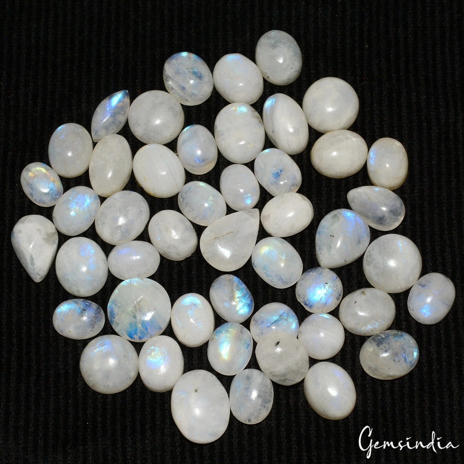 180 Cts/46 Pcs Natural Untreated Blue Shine Moonstone Mixed Cab Gems For Jewelry