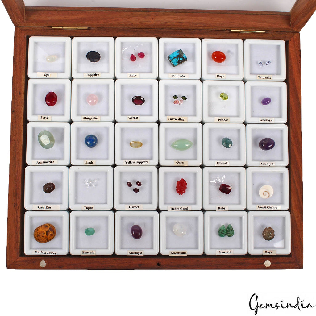 44 Pcs~ Estate Genuine Loose Multi Gemstones Collection Lot in Handmade Wood Box