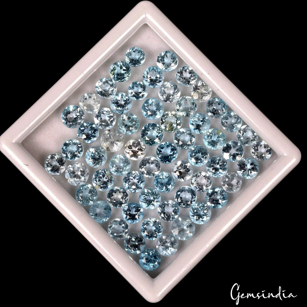 VVS 60 Pcs Natural Sky Blue Topaz 6mm Round Cut Top Quality Loose Gemstones Lot