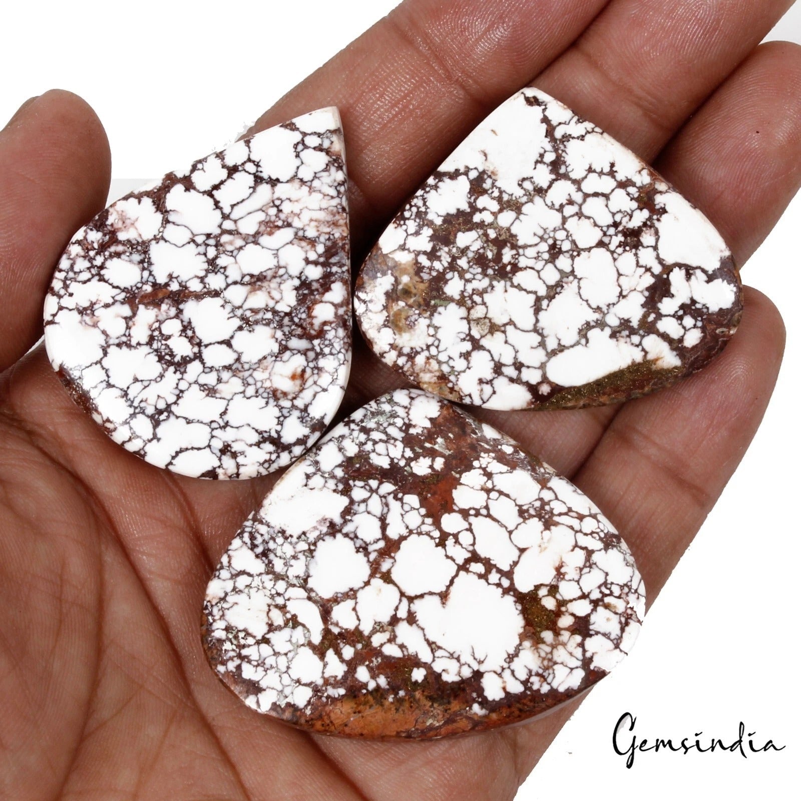 320 Ct Natural Untreated White Buffalo Turquoise Pear Cab Loose Gems Lot 3 Pcs