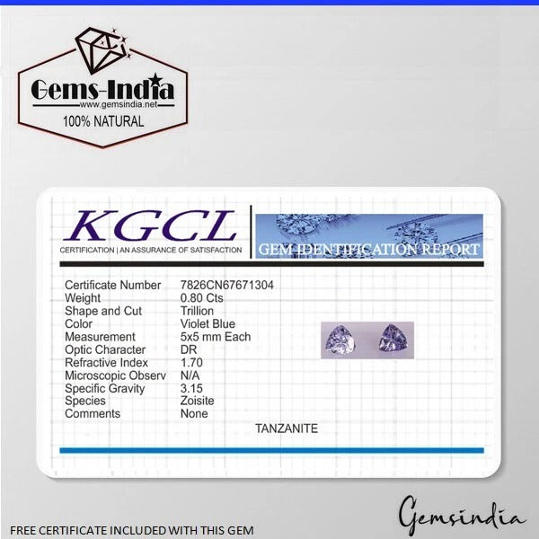 0.80 Ct/ 2 Pcs Natural Blue Tanzanite 5mm Trillion Cut Rare Certified Gemstones