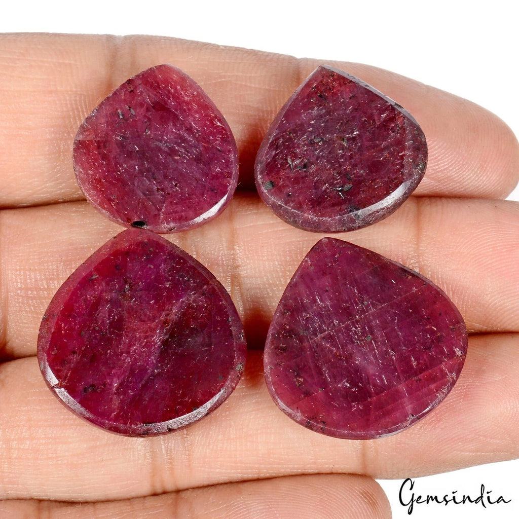 121.60 Cts/4 Pcs Natural Red Ruby Pear Checker Cut Loose Gems Lot For Jewelry ID