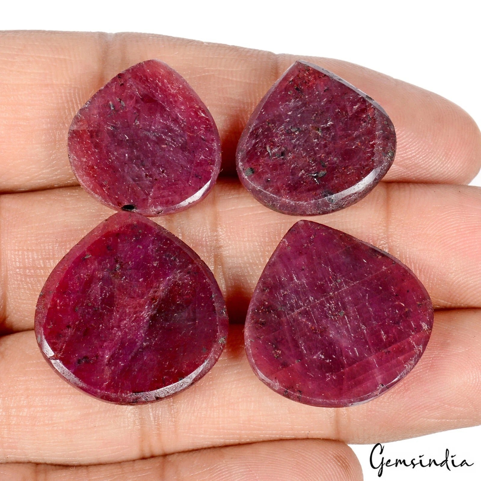 121.60 Cts/4 Pcs Natural Red Ruby Pear Checker Cut Loose Gems Lot For Jewelry ID