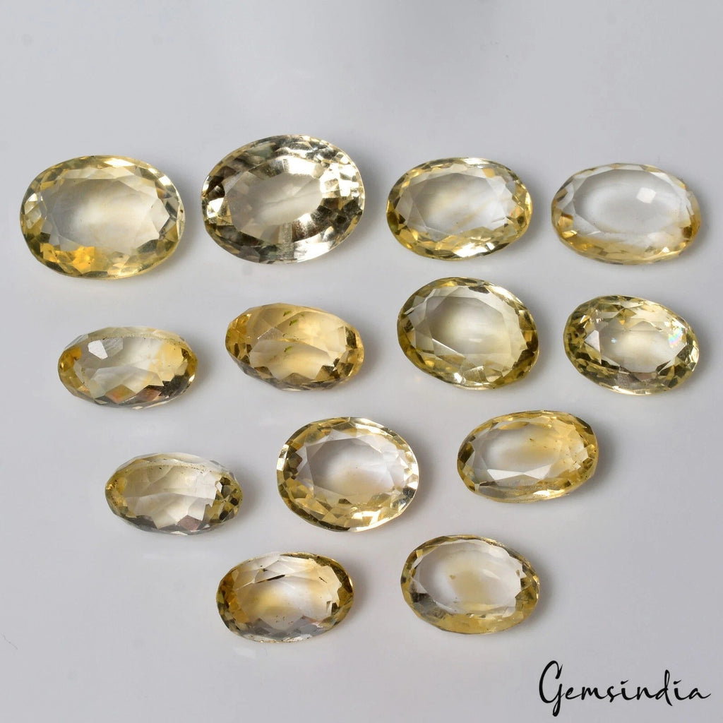 111.20 Cts/13 Pcs Natural Untreated Brazilian Lemon Citrine Quartz Oval Cut Gems
