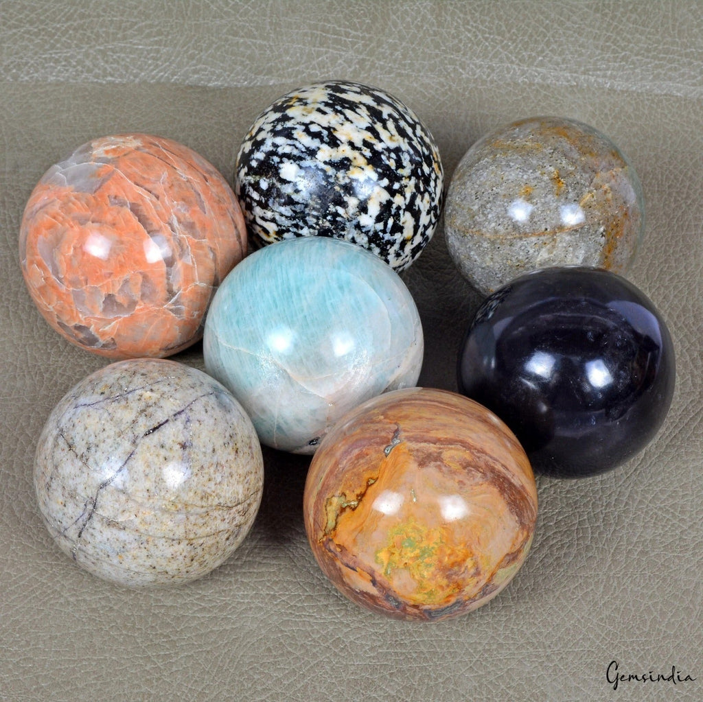 2.9 Kg/7 Pcs Natural Untreated Multi Color Mix Huge Gems Sphere Wholesale Lot