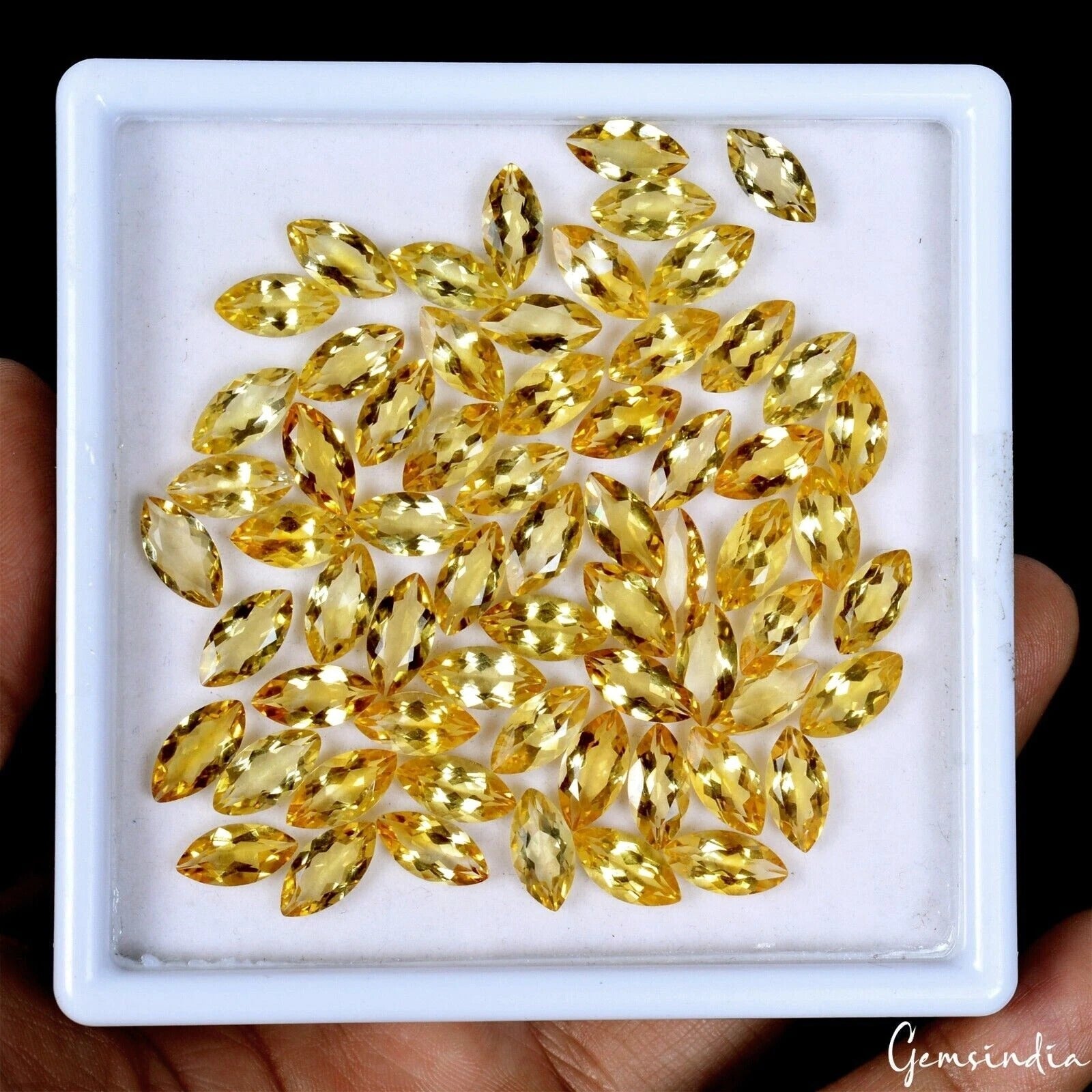 64Pc Natural Yellow Citrine 11-12mm Marquise Cut Loose Unheated Gemstone, Brazil