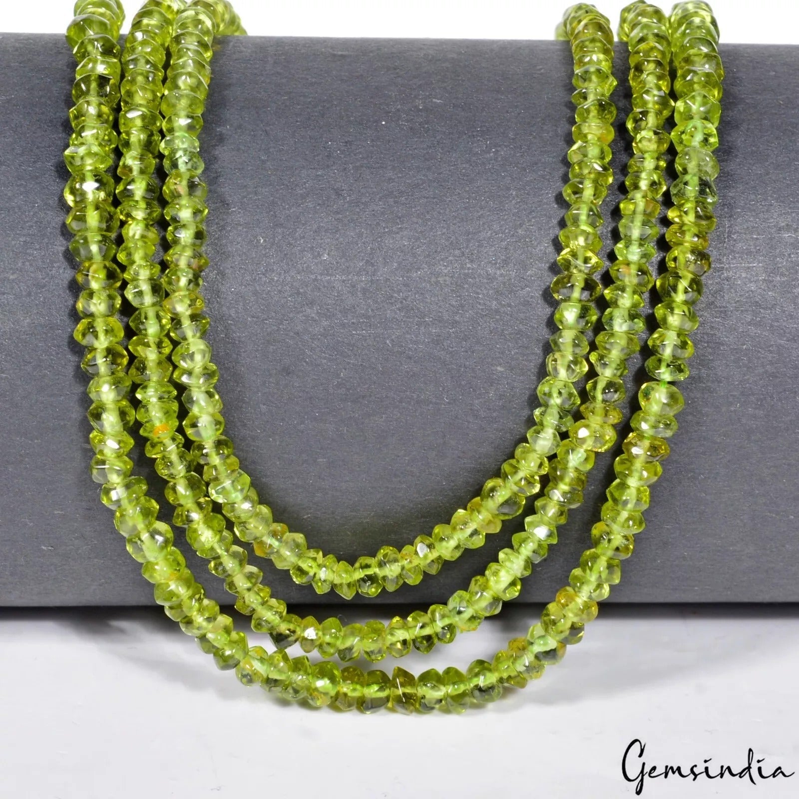 AAA Natural Peridot Rondelle Shape Faceted Gemstone Beads 13 in 3 Strand 123+Ct