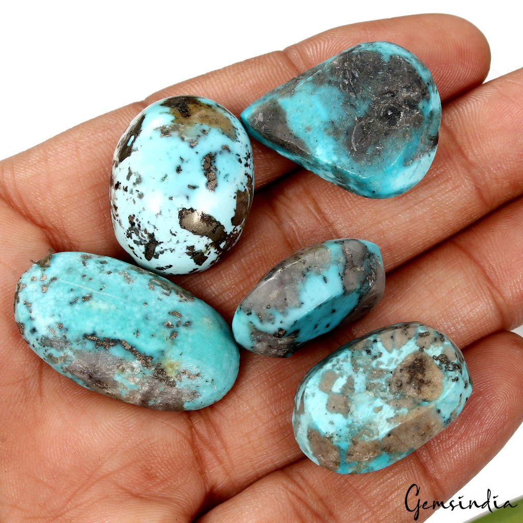 5 Persian Turquoise Neyshabur Cabochon Lot, Not Stabilized, %100 Natural 23-32mm