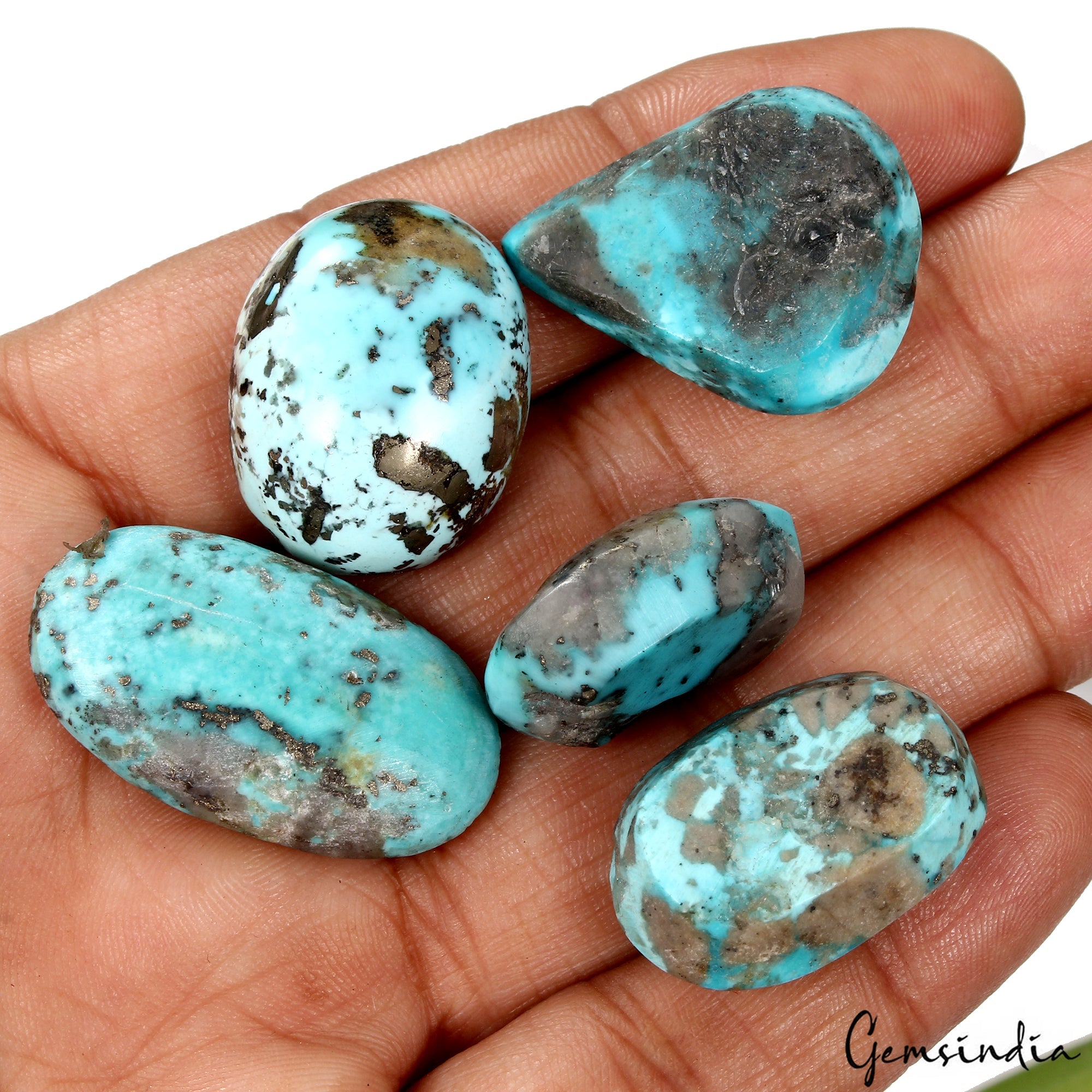 5 Persian Turquoise Neyshabur Cabochon Lot, Not Stabilized, %100 Natural 23-32mm