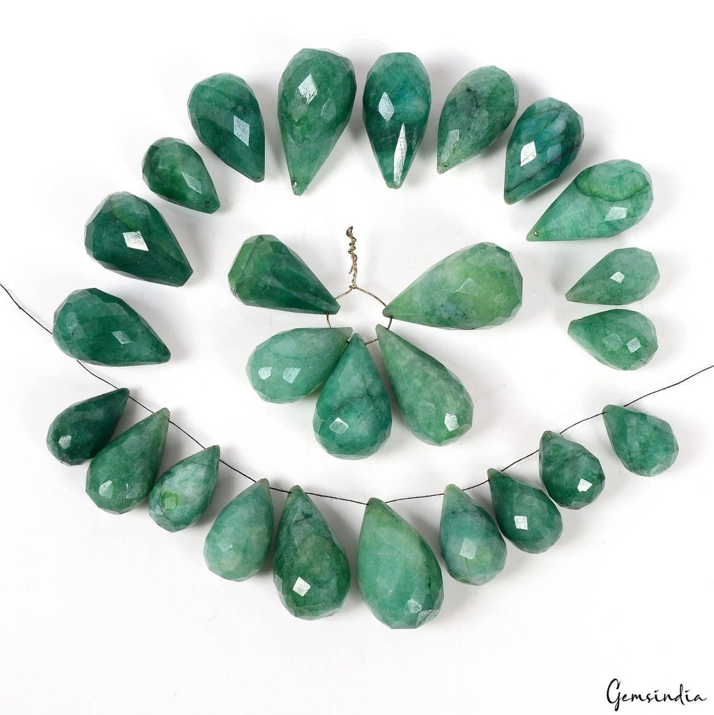 1000 Ct/26 Pcs Natural Brazilian Green Emerald Pear Checker Cut Drill Briolette
