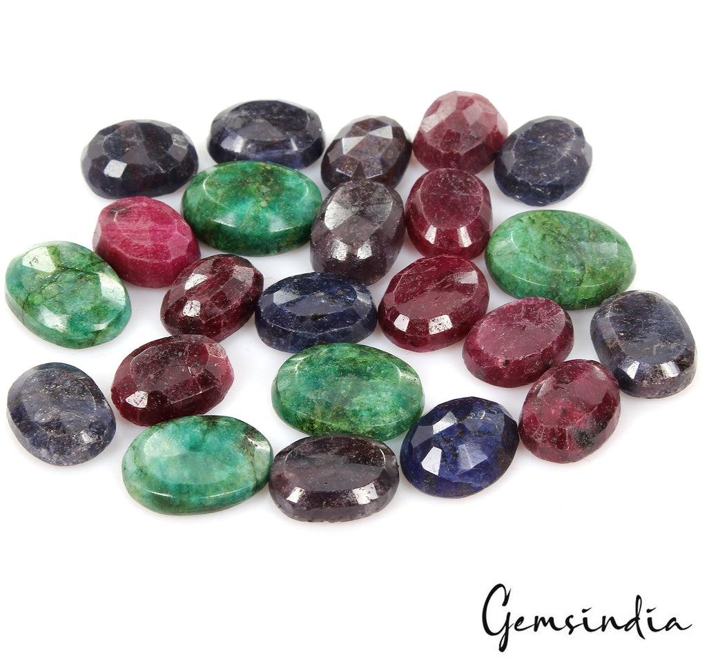530 Ct 23 Pcs Natural Red Ruby Green Emerald Blue Sapphire All Oval Loose Gems