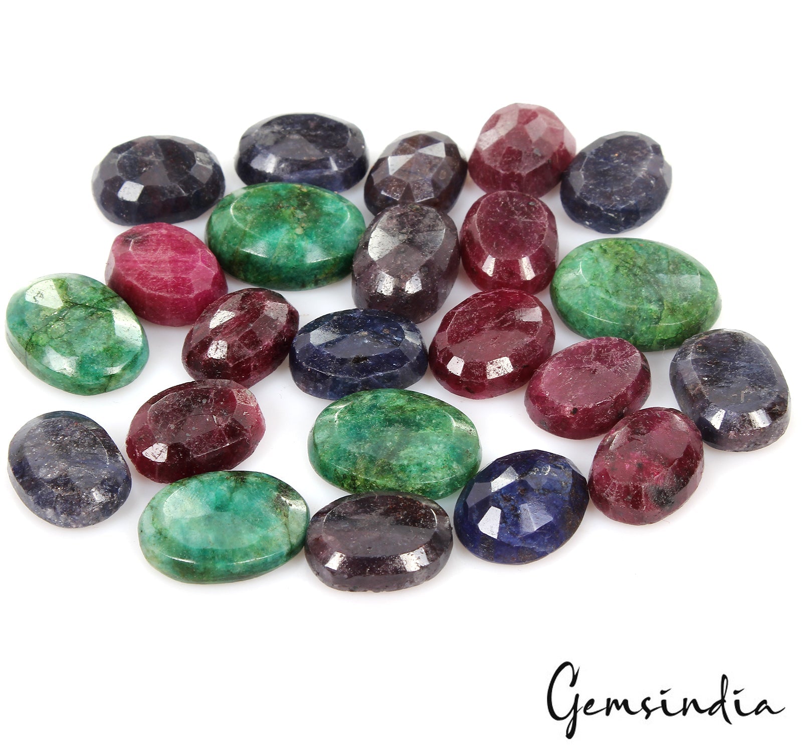 530 Ct 23 Pcs Natural Red Ruby Green Emerald Blue Sapphire All Oval Loose Gems