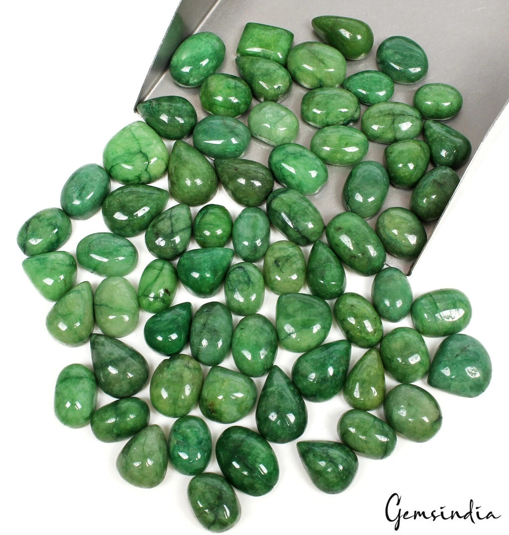 Emerald Lot, Cabochon, Oval, Pear & Rectangular Cabochon, Color Enhanced — 65 Pieces, 13mm to 18mm, 750 Ct, Brazil