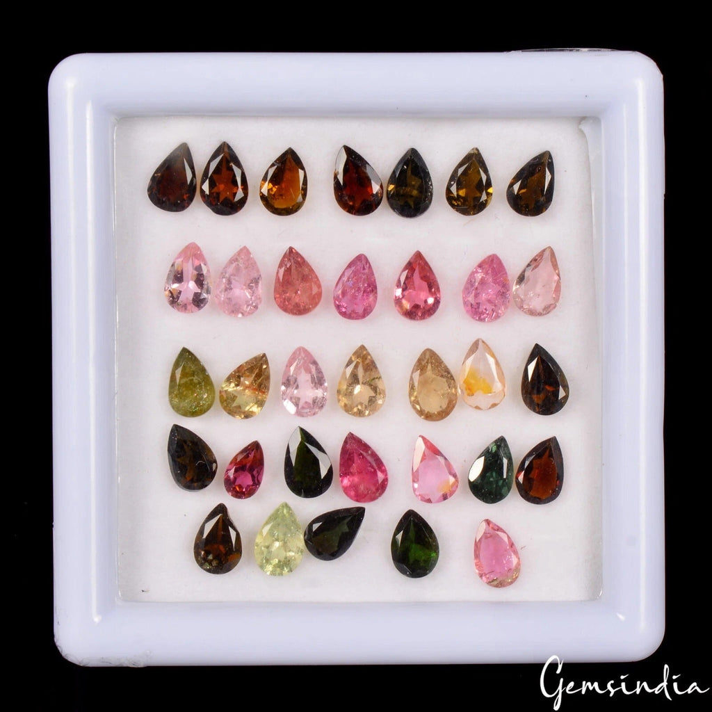 11.20 Cts/33 Pcs Natural Multi Color Tourmaline Pear Cut Loose Gems for Jewelry