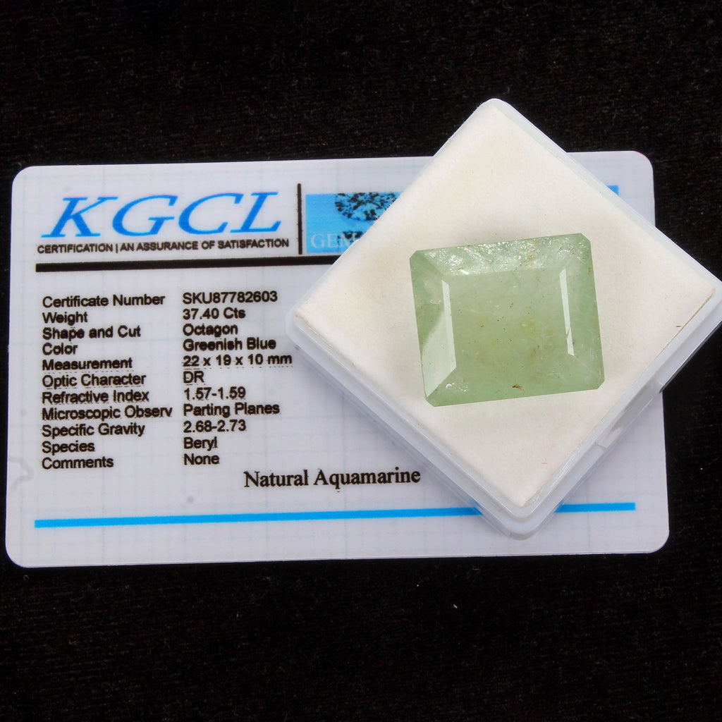 Certified 37.40 Cts Green Santa Maria Aquamarine Gem From Brazil, Natural Color