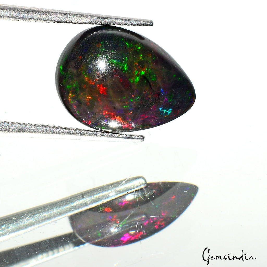 Natural Flashy Black Opal Cabochon Pear Fire Gemstone for Pendant Jewelry 3.2 Ct