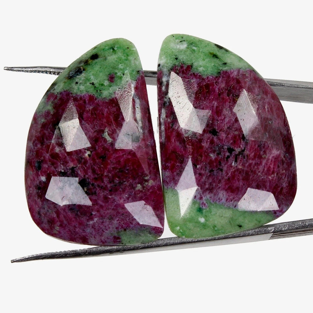 96 Ct Natural Bi Color Ruby in Zoisite Pair Fancy Checker Cut Gems For Earrings