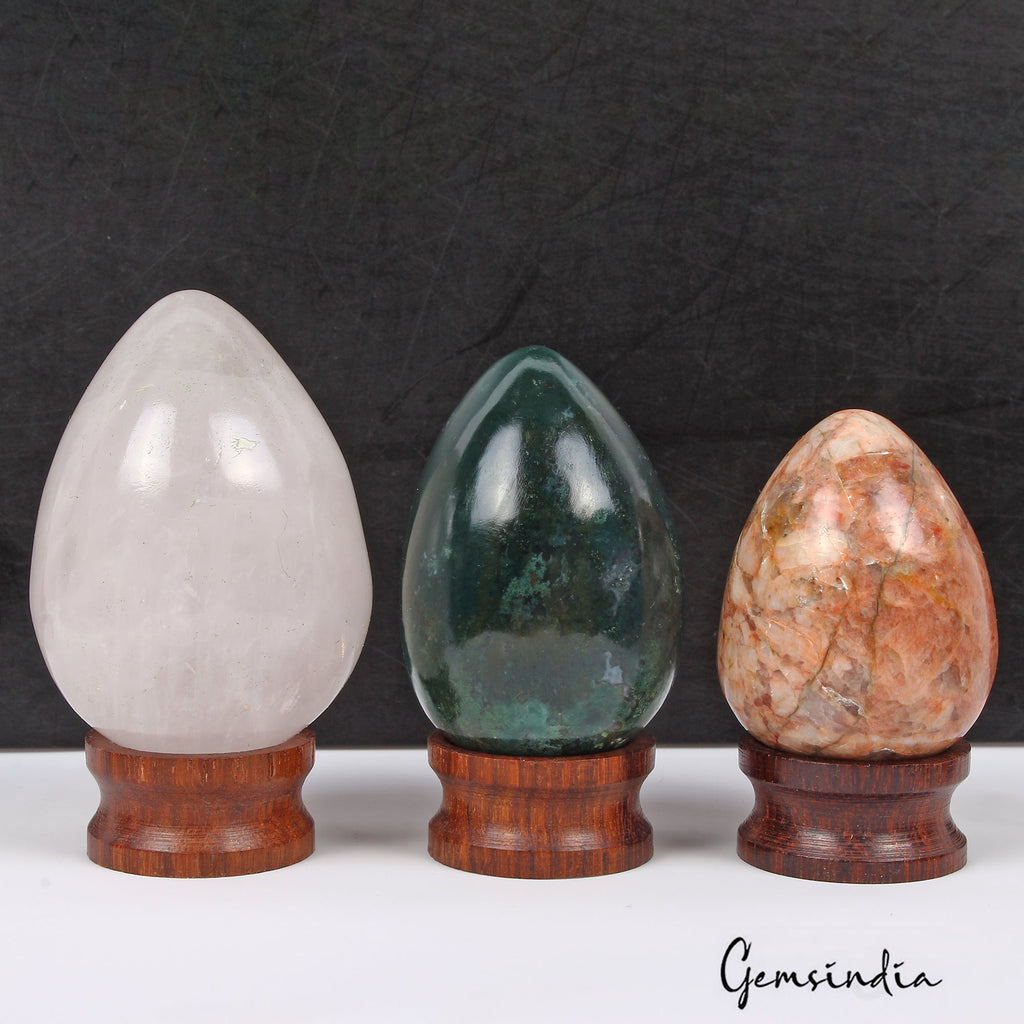 1200 Ct/3 Pcs Natural Multi Color Mix Gems Lot Egg Shape Crystal Healing Mineral