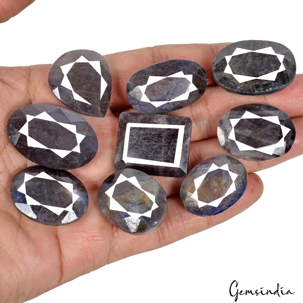 9 Pcs Natural Black Sapphire Mix Cut Loose Untreated 26mm-34mm Gemstones~670 Cts