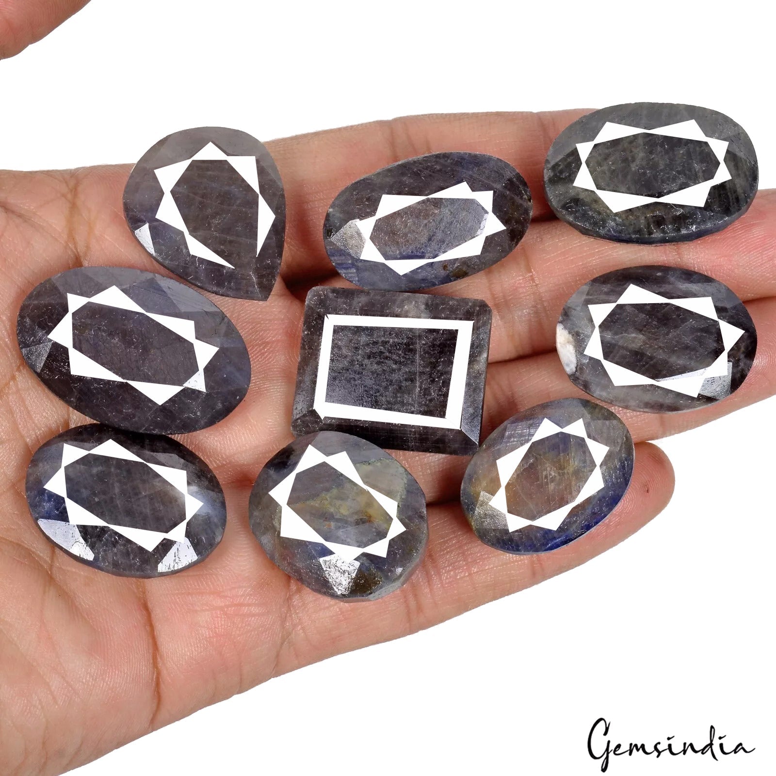9 Pcs Natural Black Sapphire Mix Cut Loose Untreated 26mm-34mm Gemstones~670 Cts