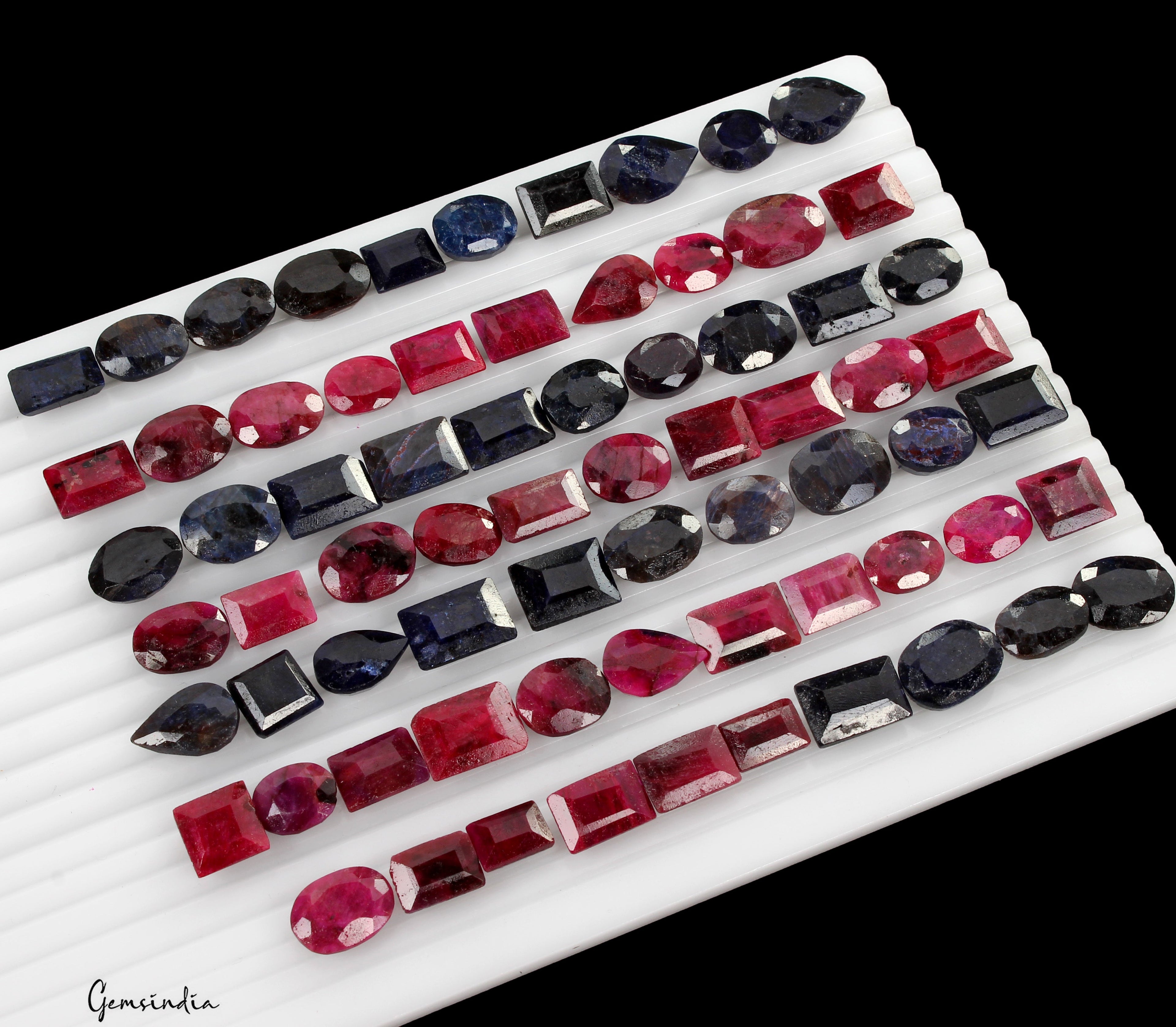 Certified 700 Cts/71 Pcs Natural Red Ruby Blue Sapphire Mix Cut Loose Gems Lot