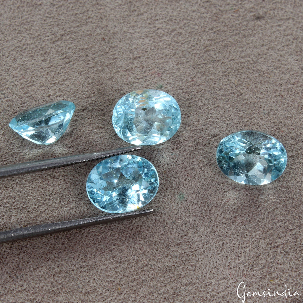 13.60 Ct Natural Swiss Blue Topaz Oval Cut Loose Unheated 9-10mm Gemstones~ 4 Pc